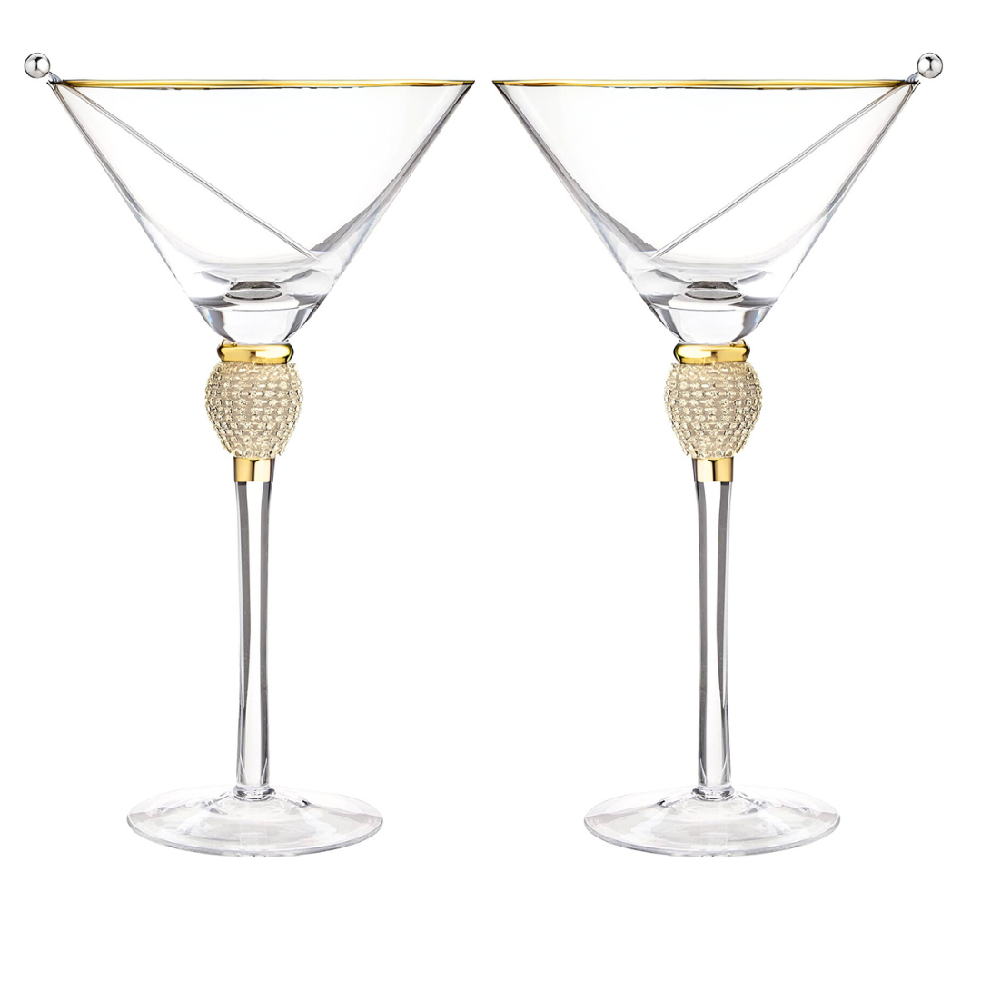 Rhinestone Studded Martini Glasses (Gold)-1