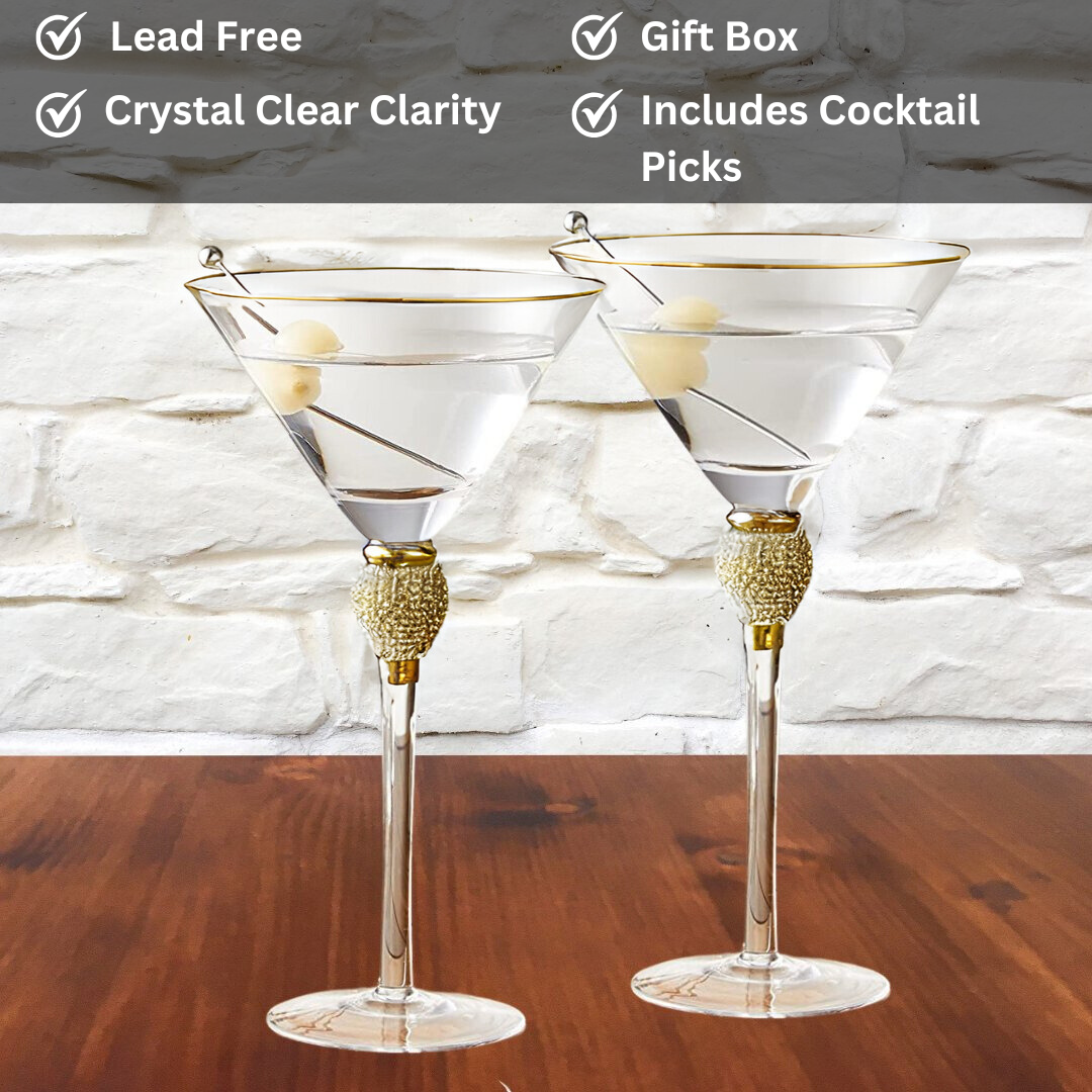 Rhinestone Studded Martini Glasses (Gold)-2