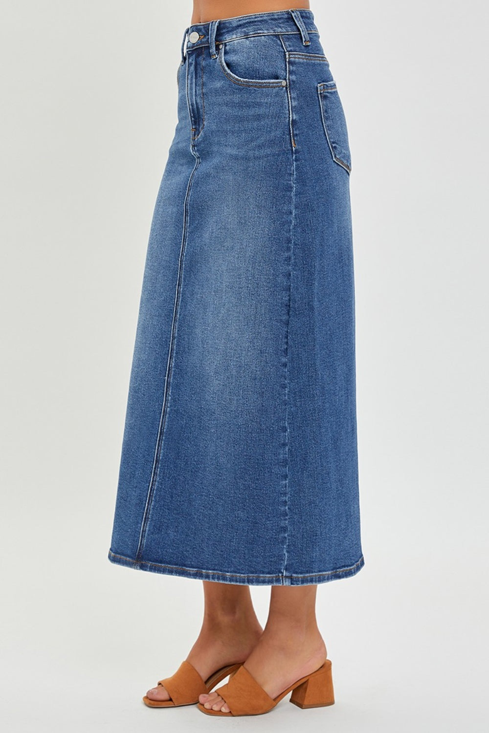 RISEN High Rise Back Slit Denim Skirt-4