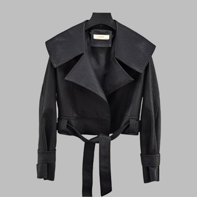 Gladis Womens Short Lace Up Leather Coat-0