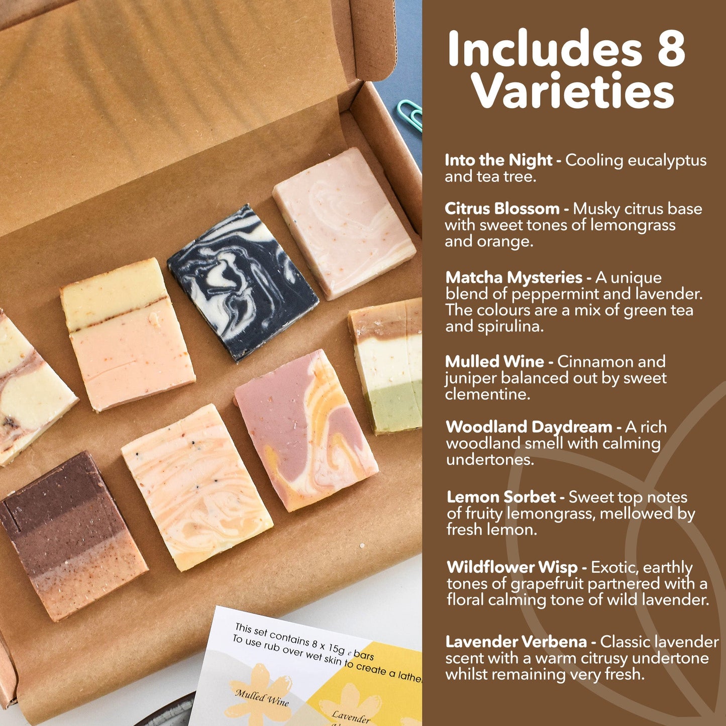 Soap Sampler Gift Set - 8 x 15g Mini Travel Soaps - Letterbox Sized gift set-4