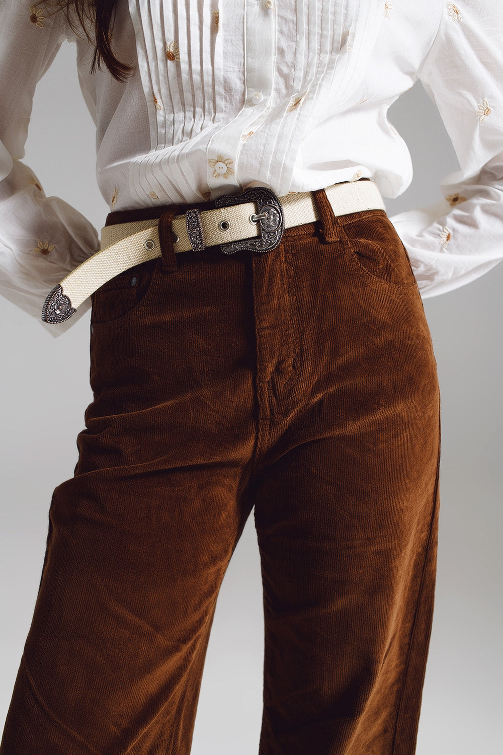 Cropped Cord Pants in Brown-1