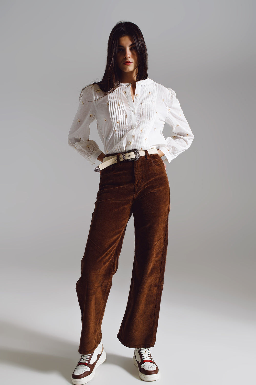 Cropped Cord Pants in Brown-2