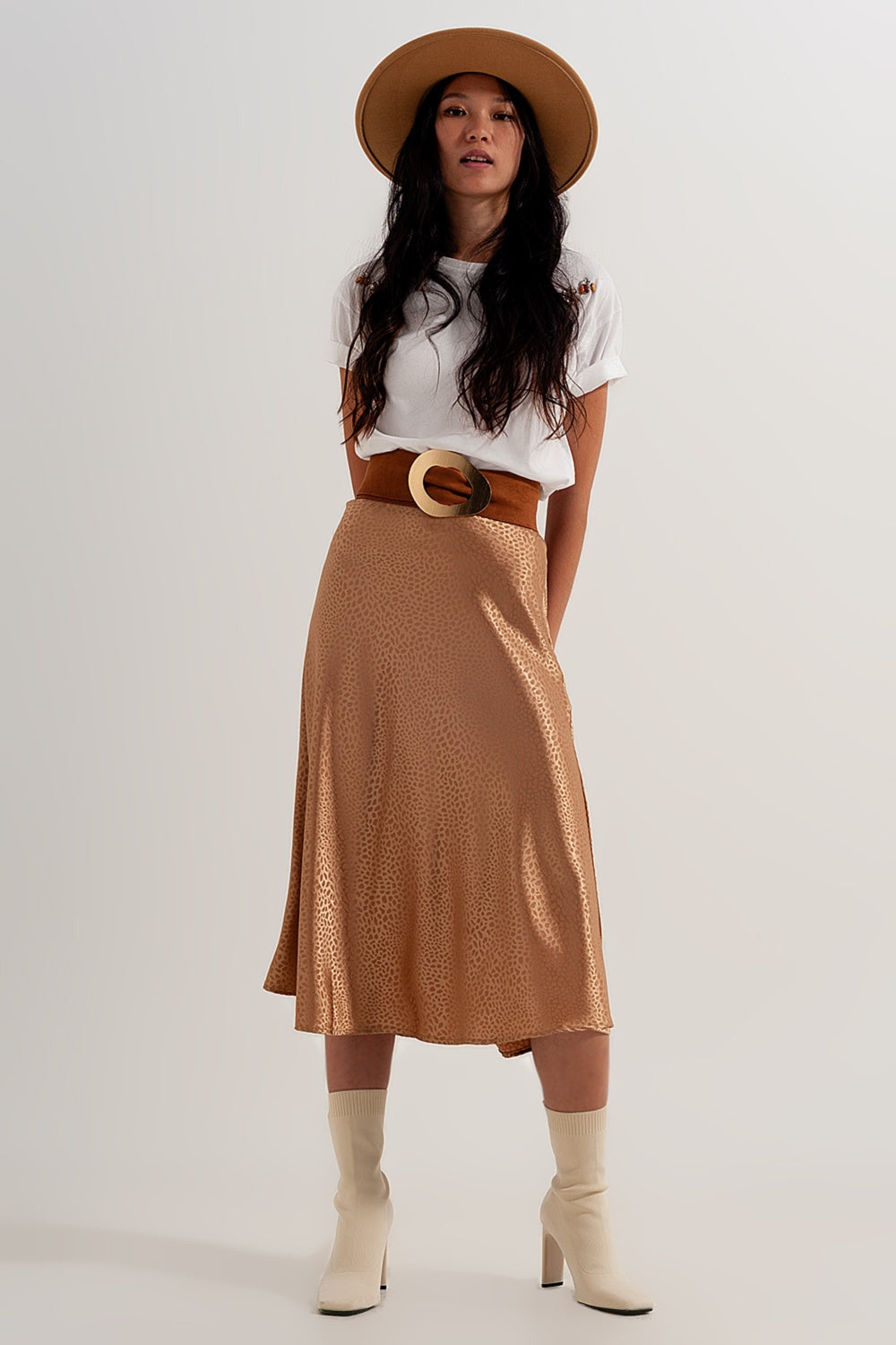 Gold Color Midi Skirt in Abstract Animal Print-2