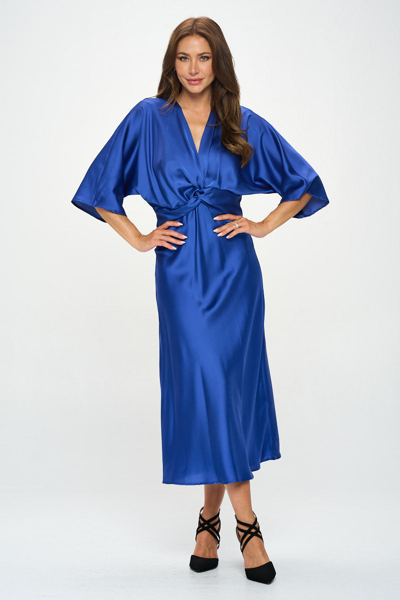 Satin Stretch Solid Dress with Front Twist-2