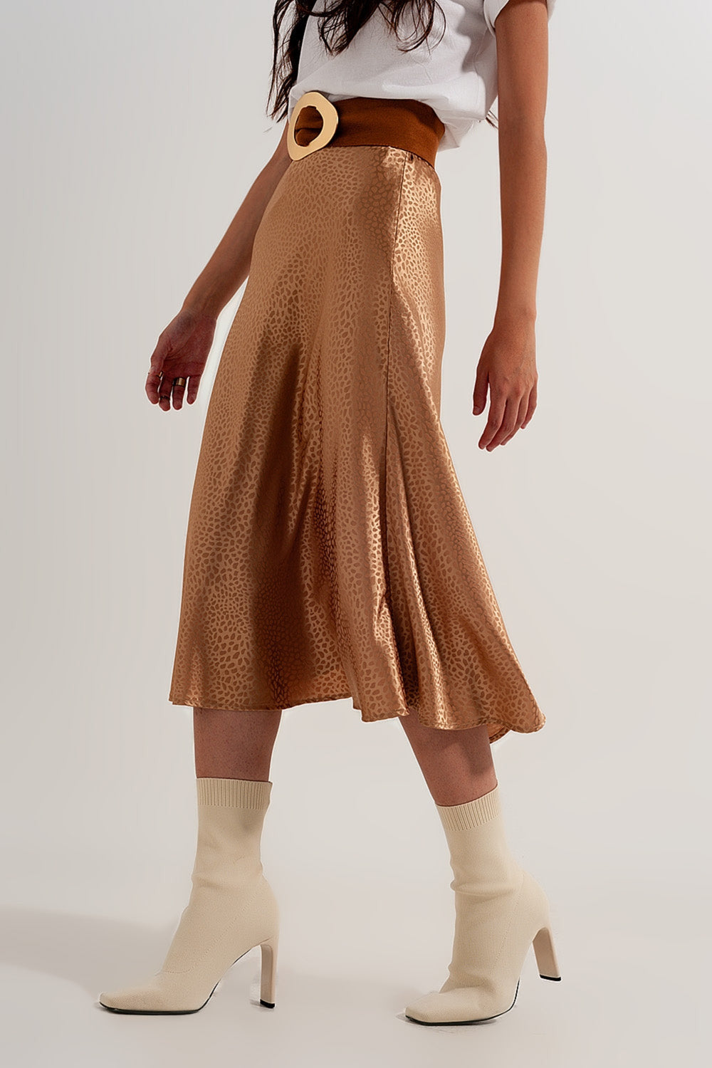Gold Color Midi Skirt in Abstract Animal Print-4