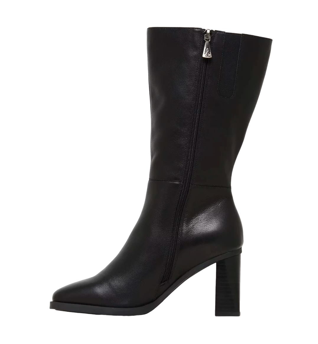 Womens Hush Puppies Patron Black Leather Heel Long Boots-1