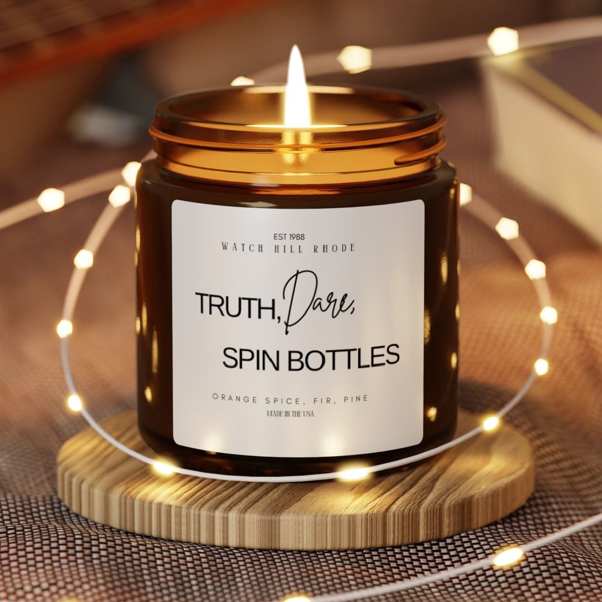 Truth, Dare, Spin BottlesScented Soy Candle (Multi-Size, Amber Jar)