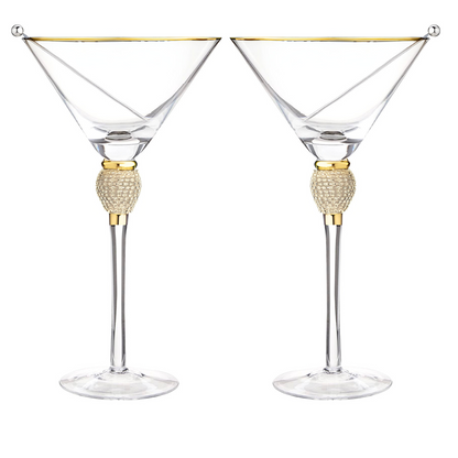 Rhinestone Studded Martini Glasses (Gold)-1
