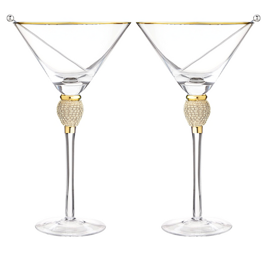 Rhinestone Studded Martini Glasses (Gold)-1