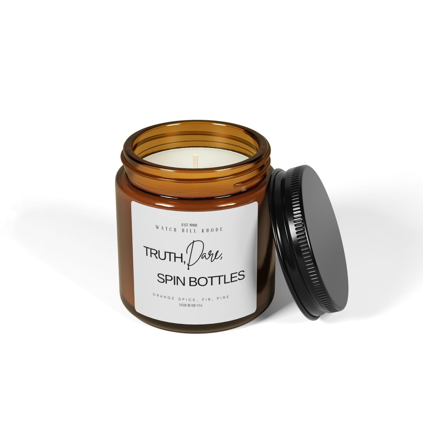 Truth, Dare, Spin BottlesScented Soy Candle (Multi-Size, Amber Jar)
