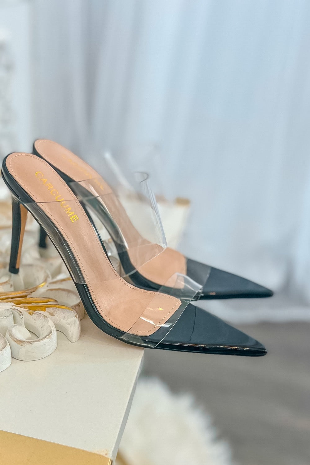 Double Clear Straps Pointy High Heels-0
