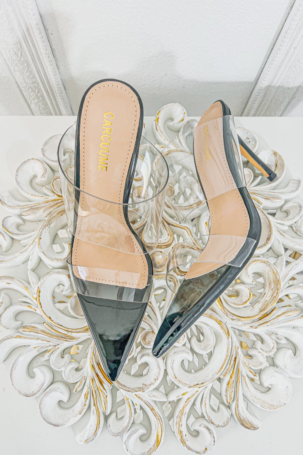 Double Clear Straps Pointy High Heels-3