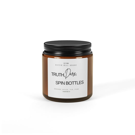 Truth, Dare, Spin BottlesScented Soy Candle (Multi-Size, Amber Jar)