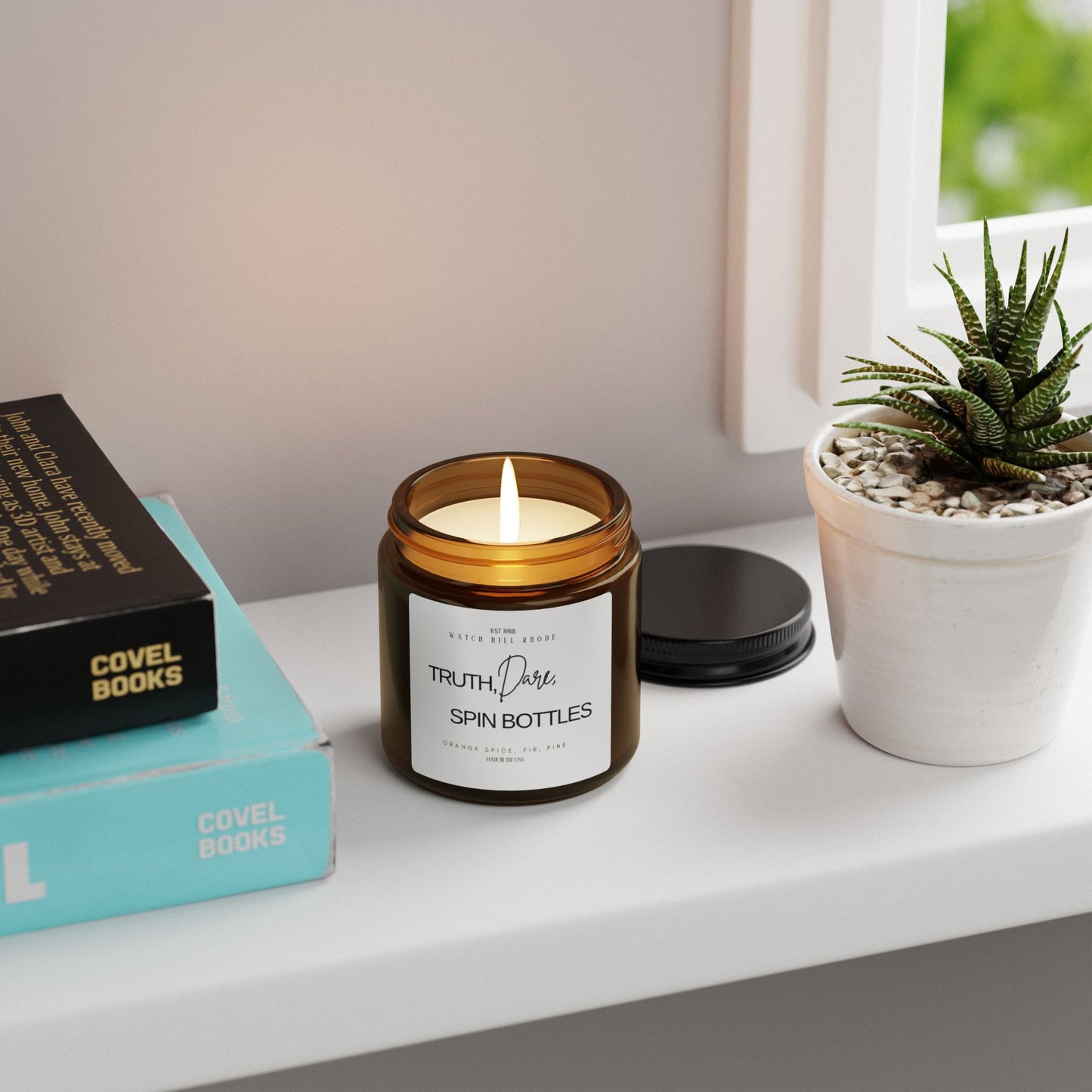 Truth, Dare, Spin BottlesScented Soy Candle (Multi-Size, Amber Jar)