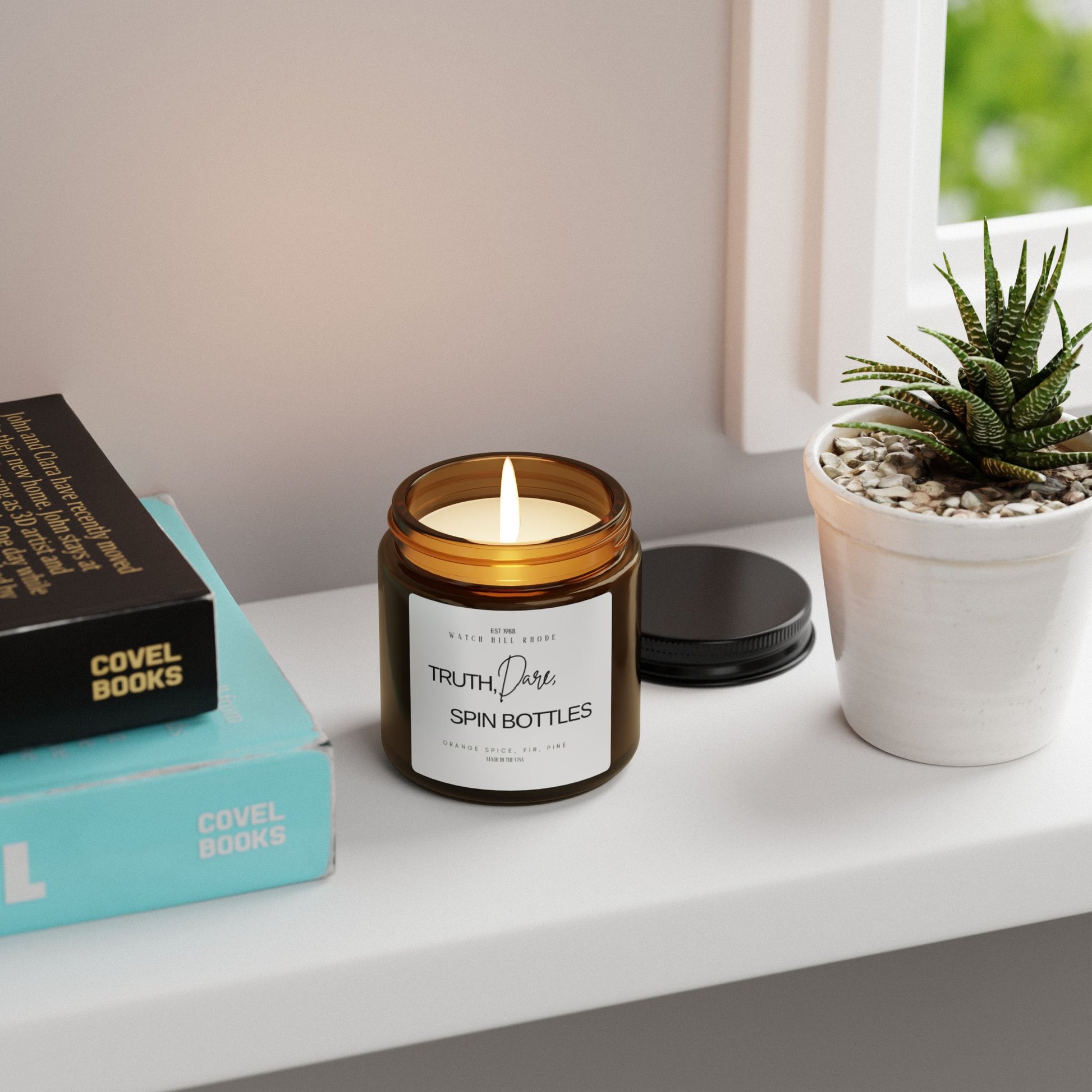 Truth, Dare, Spin BottlesScented Soy Candle (Multi-Size, Amber Jar)