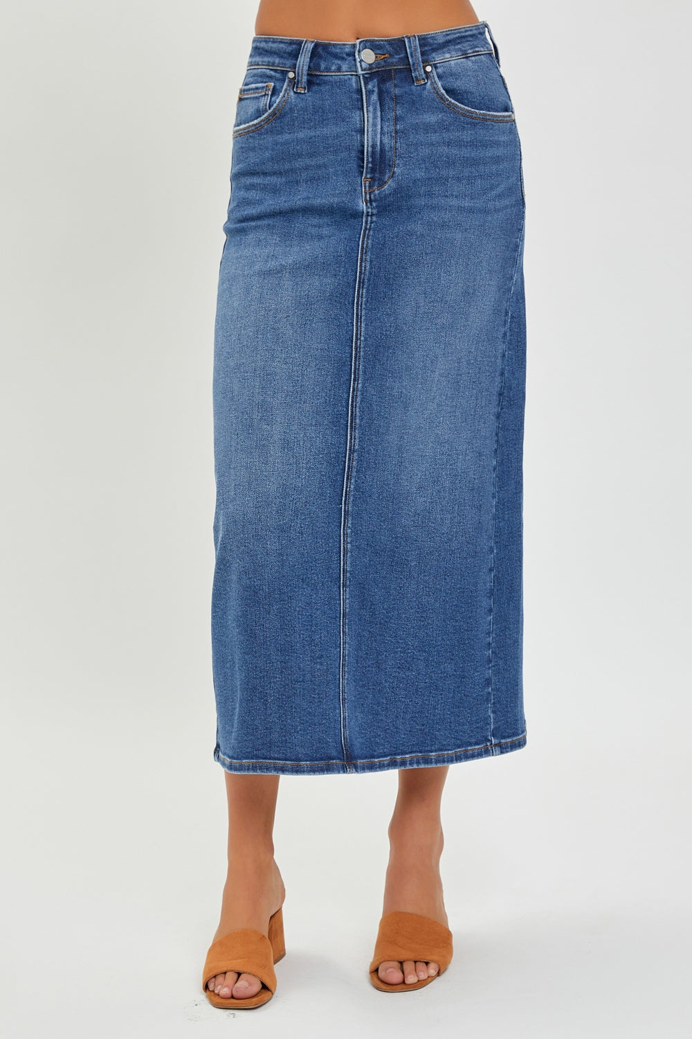 RISEN High Rise Back Slit Denim Skirt-0
