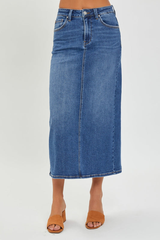 RISEN High Rise Back Slit Denim Skirt-0