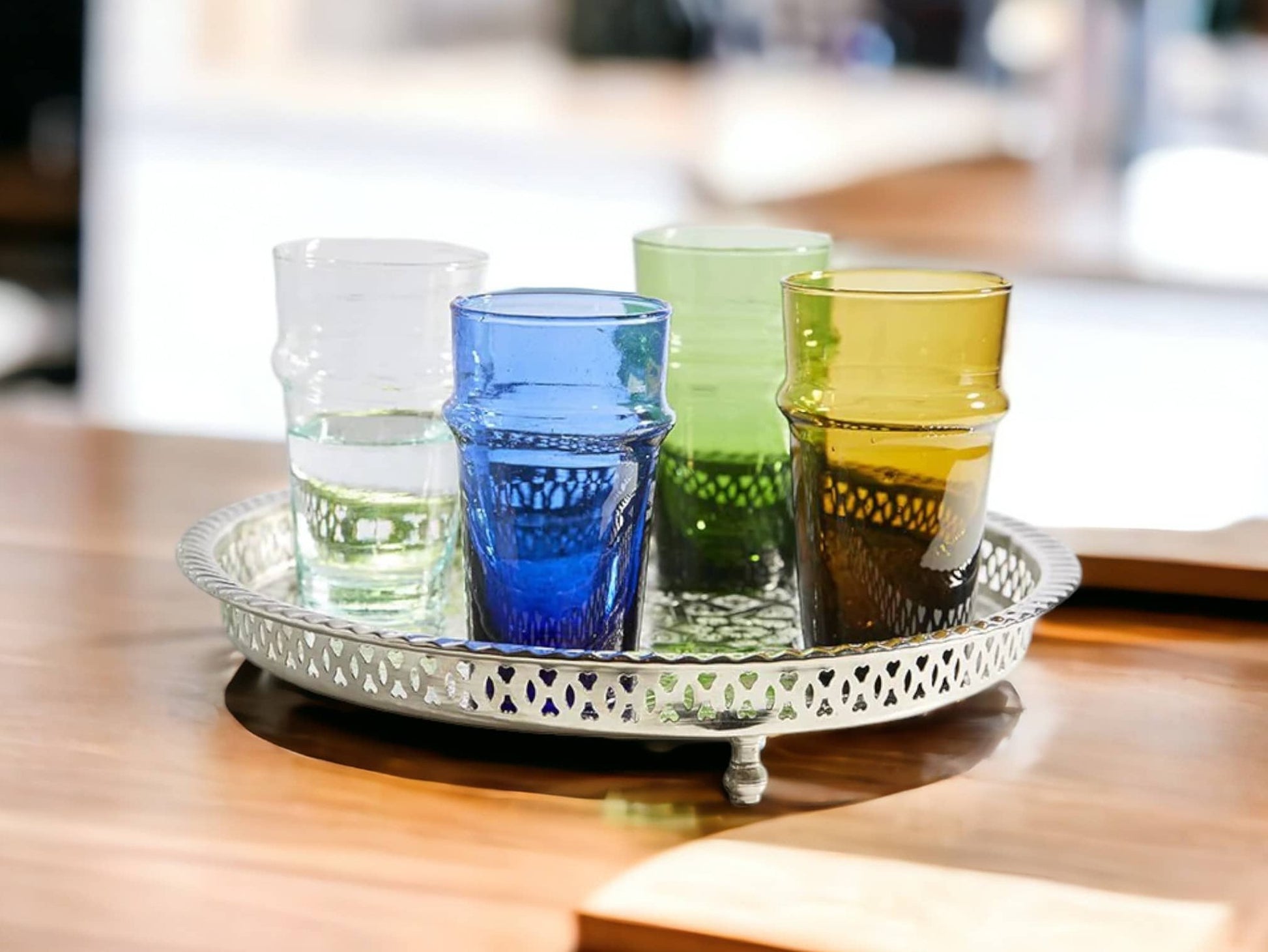 Moroccan Hand Blown Glassware Set of 6, Recycled Glasses, Artisanal Glassware, Drinking Glasses Set, Cocktail Glasses, Stemless Glasses-0