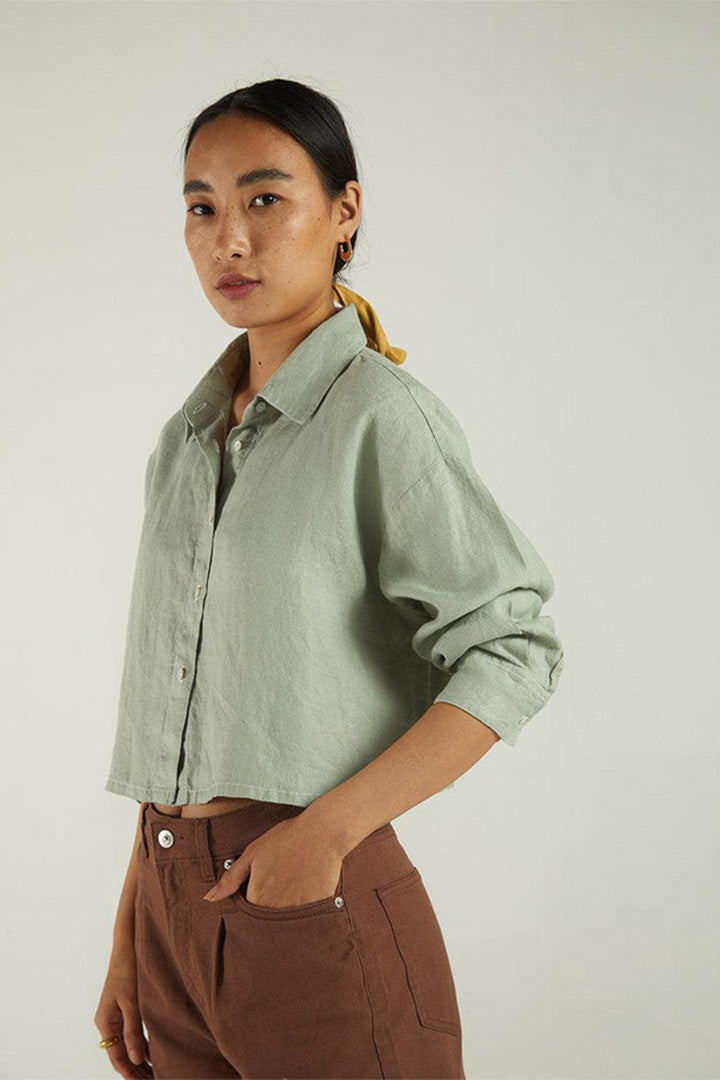 Crop it Like its Hot Shirt in Light Olive-1