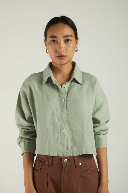 Crop it Like its Hot Shirt in Light Olive-0