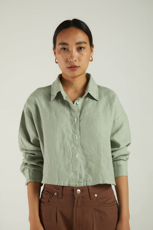 Crop it Like its Hot Shirt in Light Olive-0