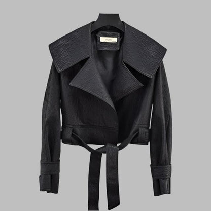 Gladis Womens Short Lace Up Leather Coat-0