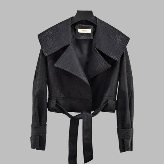 Gladis Womens Short Lace Up Leather Coat-0
