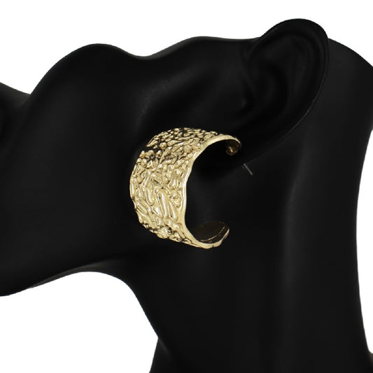 Textured Metal Hoop Earrings-1