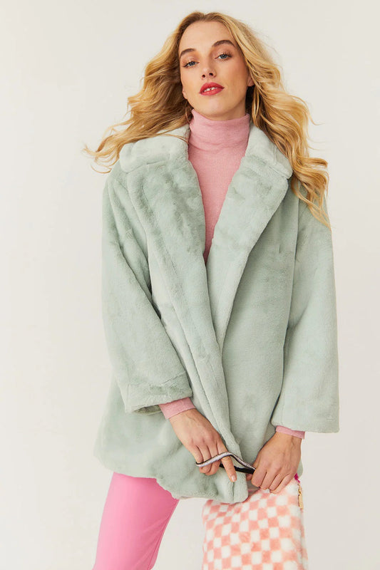 Light Green Faux Fur Midi Coat-0