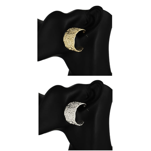 Textured Metal Hoop Earrings-0