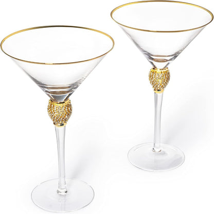 Rhinestone Studded Martini Glasses (Gold)-0