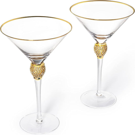 Rhinestone Studded Martini Glasses (Gold)-0