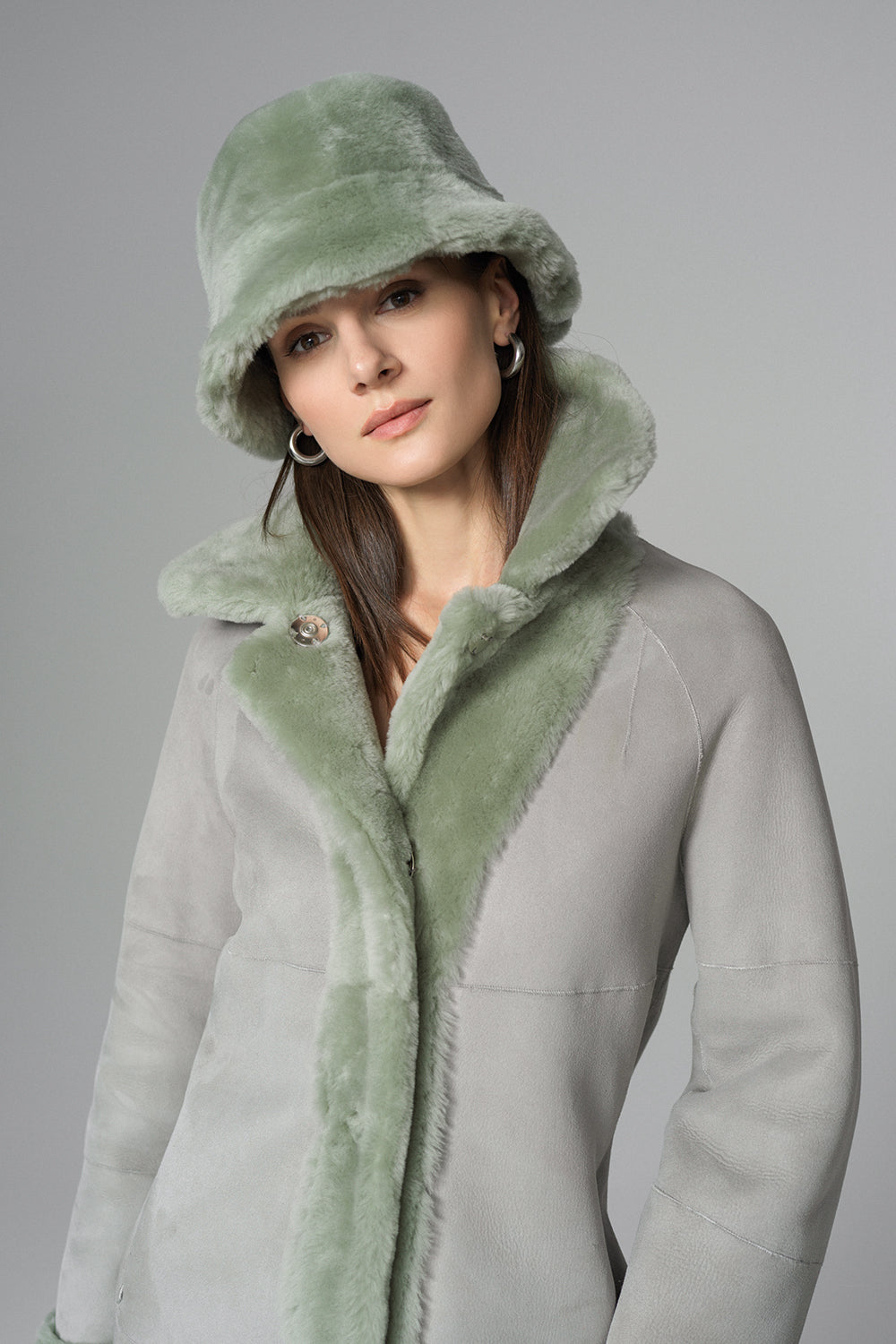 Mint Reversible Genuine Merino Wool Sheepskin Midi Coat-3