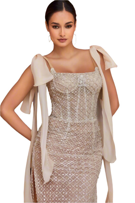 Embellished Cocktail Dress With Tie Straps-2
