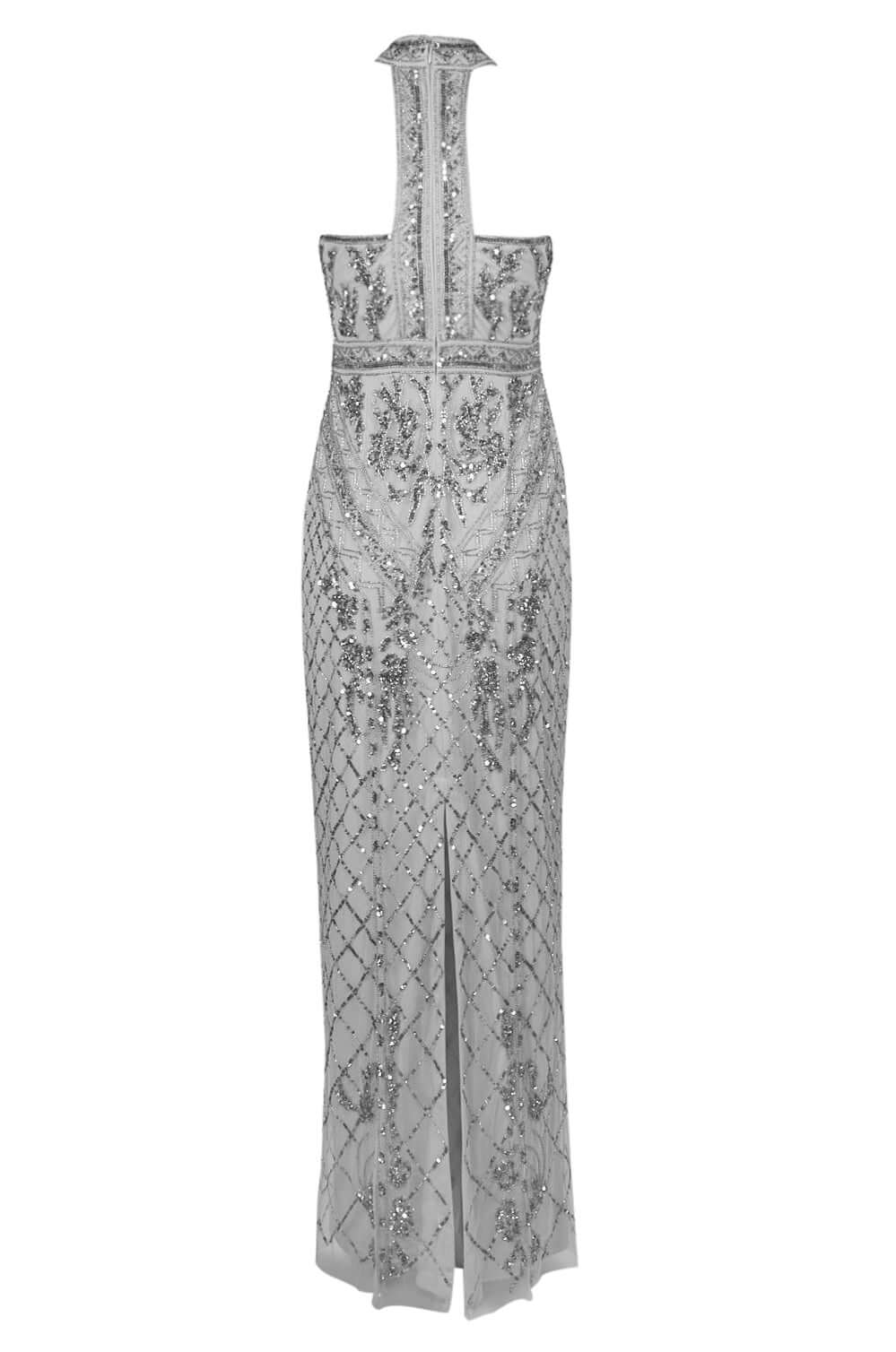 Adrianna Papell Halter Neck Racer Back Slit Back Embellished Mesh Dress-4