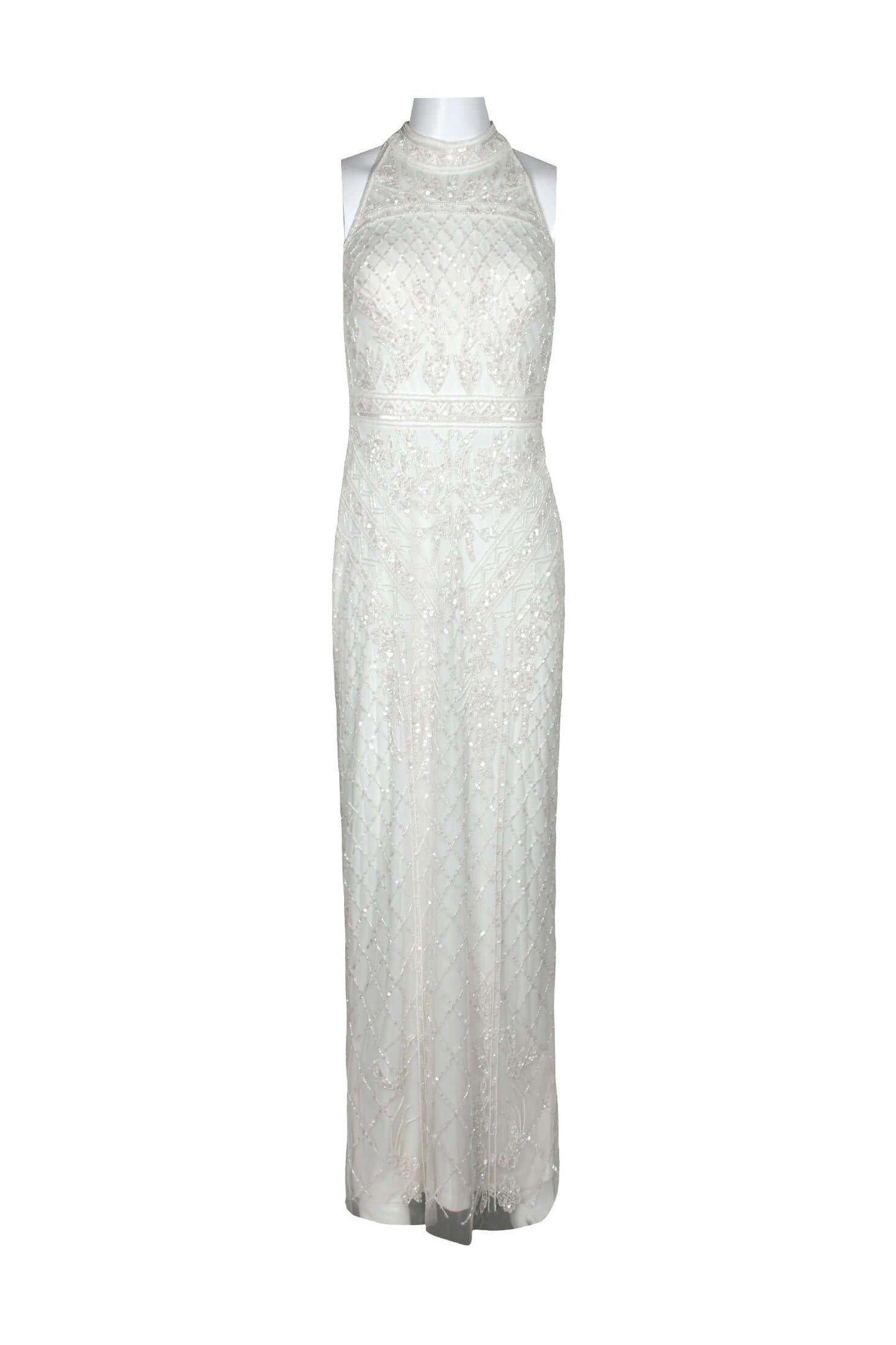 Adrianna Papell Halter Neck Racer Back Slit Back Embellished Mesh Dress-5