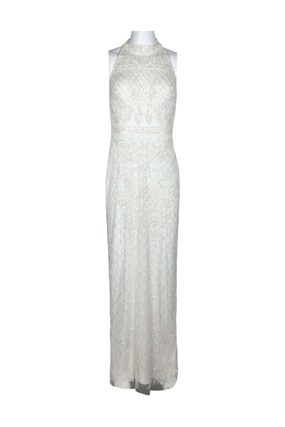 Adrianna Papell Halter Neck Racer Back Slit Back Embellished Mesh Dress-5