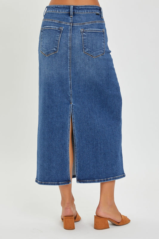 RISEN High Rise Back Slit Denim Skirt-1