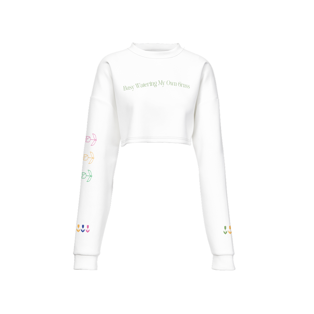 Watch Hill Rhode, Women's Cropped Crewneck Sweatshirt- Busy Watering My Own Grass