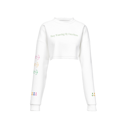 Watch Hill Rhode, Women's Cropped Crewneck Sweatshirt- Busy Watering My Own Grass