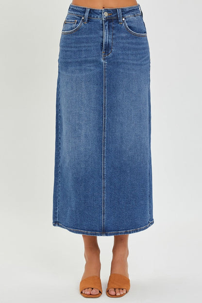 RISEN High Rise Back Slit Denim Skirt-2
