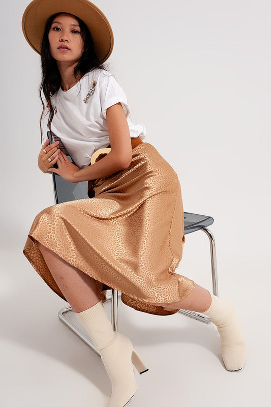 Gold Color Midi Skirt in Abstract Animal Print-0