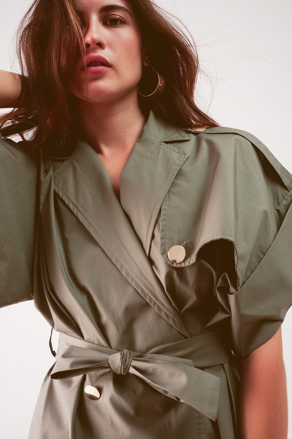 Belted Jacket With Drop Shoulder in Khaki-3