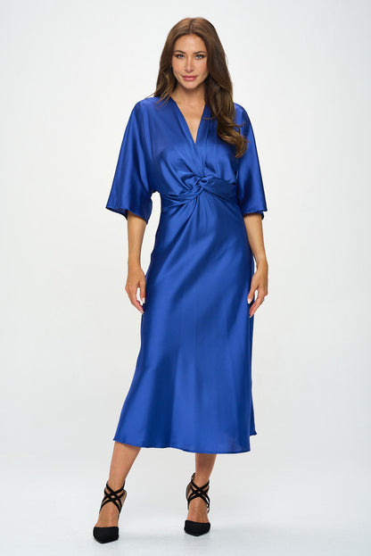 Satin Stretch Solid Dress with Front Twist-1