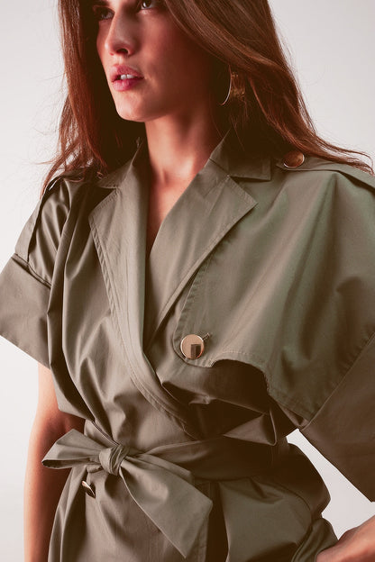 Belted Jacket With Drop Shoulder in Khaki-4
