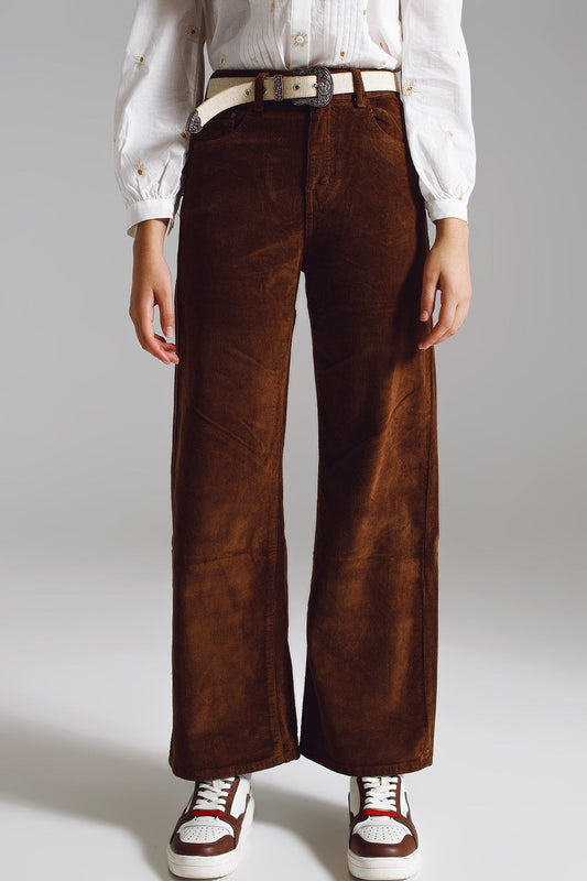 Cropped Cord Pants in Brown-0