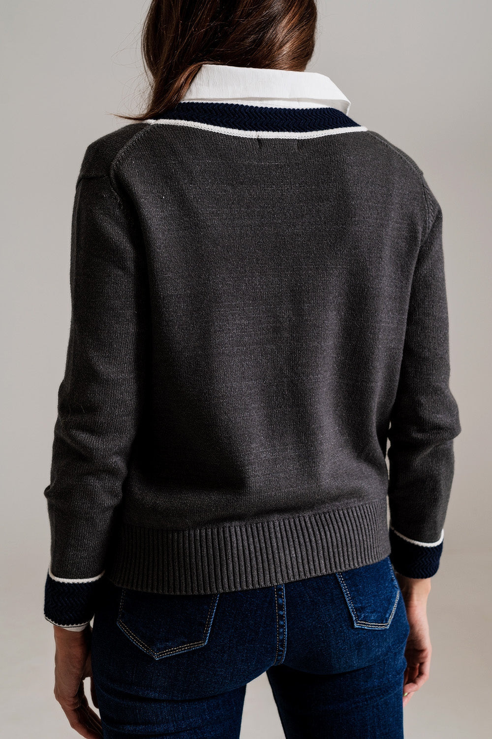 Gray Cardigan With Pockets and Channel Style-1
