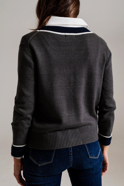 Gray Cardigan With Pockets and Channel Style-1