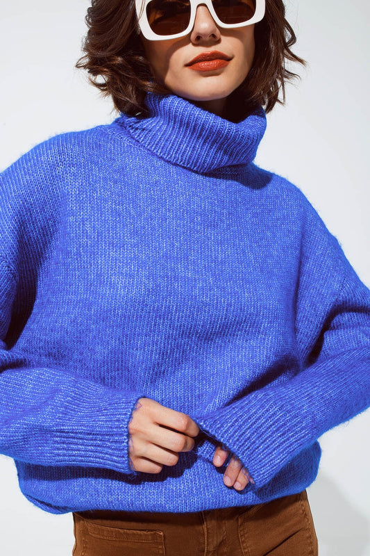 Light Blue Fluffy Sweater With Trutleneck-2